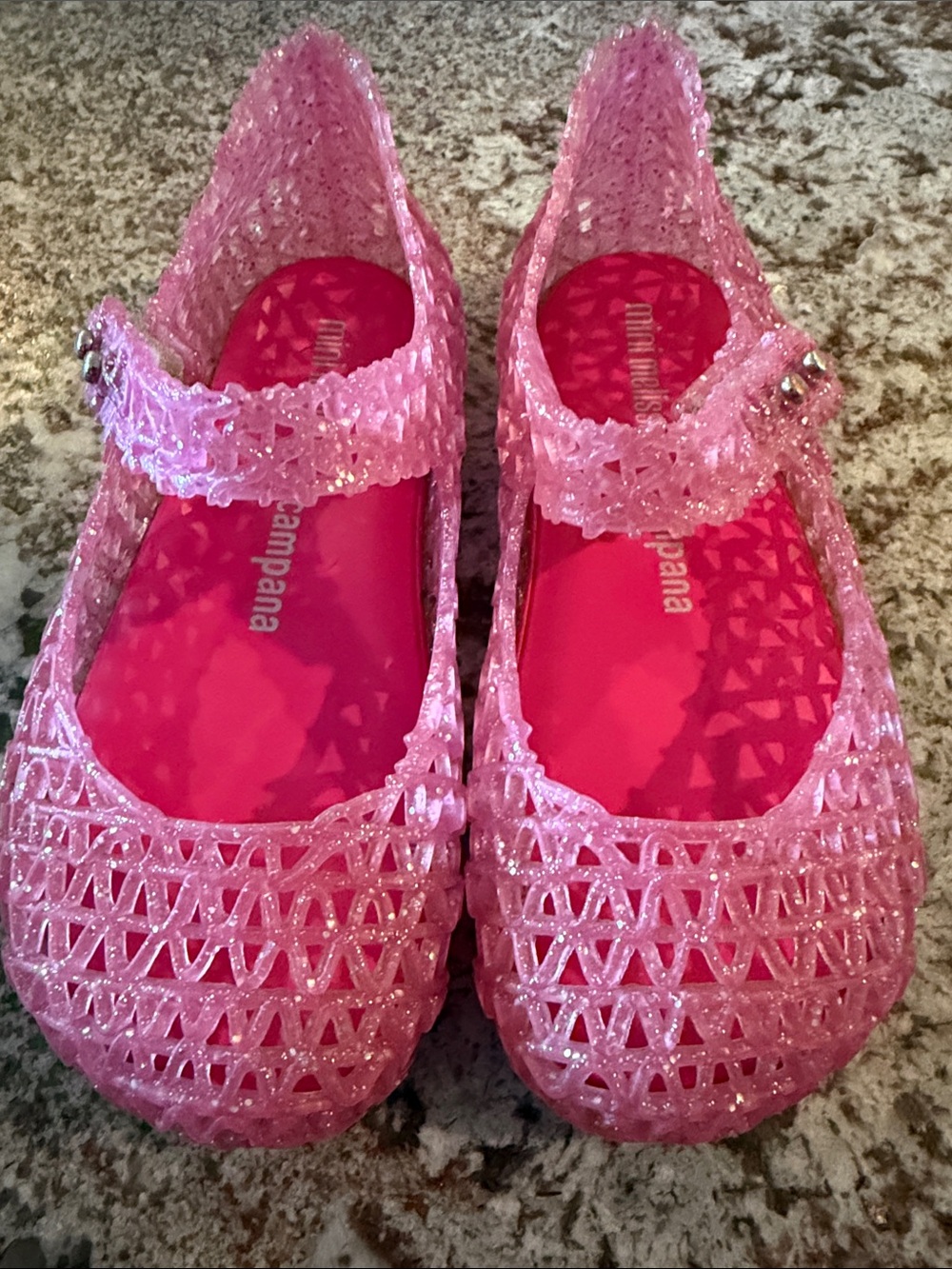 Mini Melissa Campana Shimmery Pink Jelly Mary Jane Sandals - 9